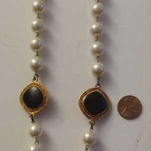 Macy's Pearl and Gold Necklace with Black Accents